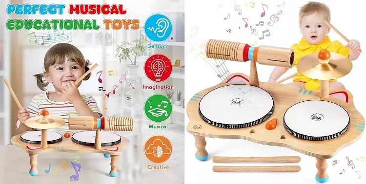 HERSITY Table d'activité Tambour Bébé Jouet Musical avec Lumières